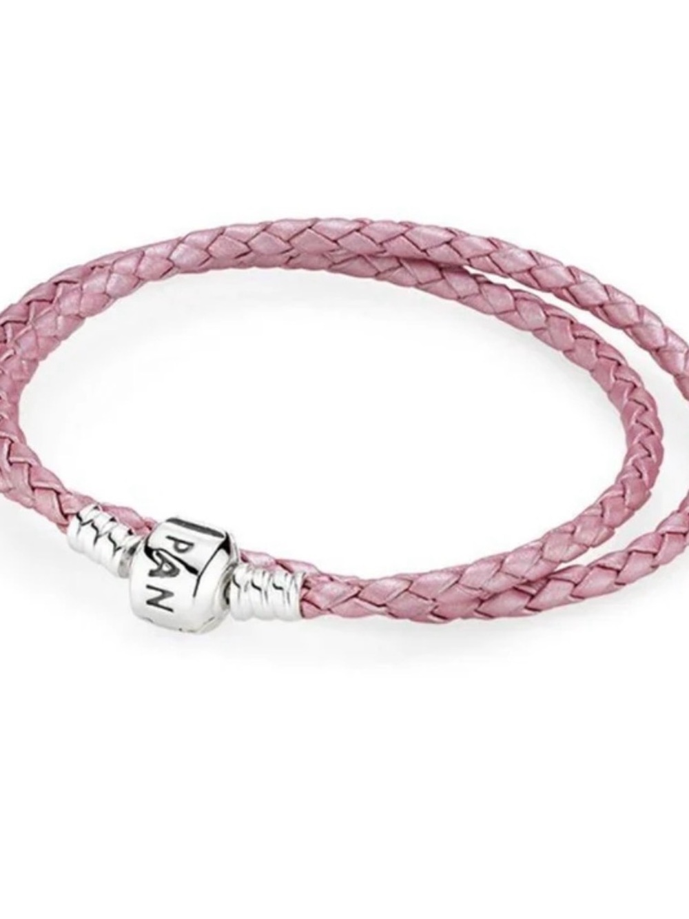 Pandora Light Pink Braided Double Wrap Leather BraceletSterling Silver Clasp